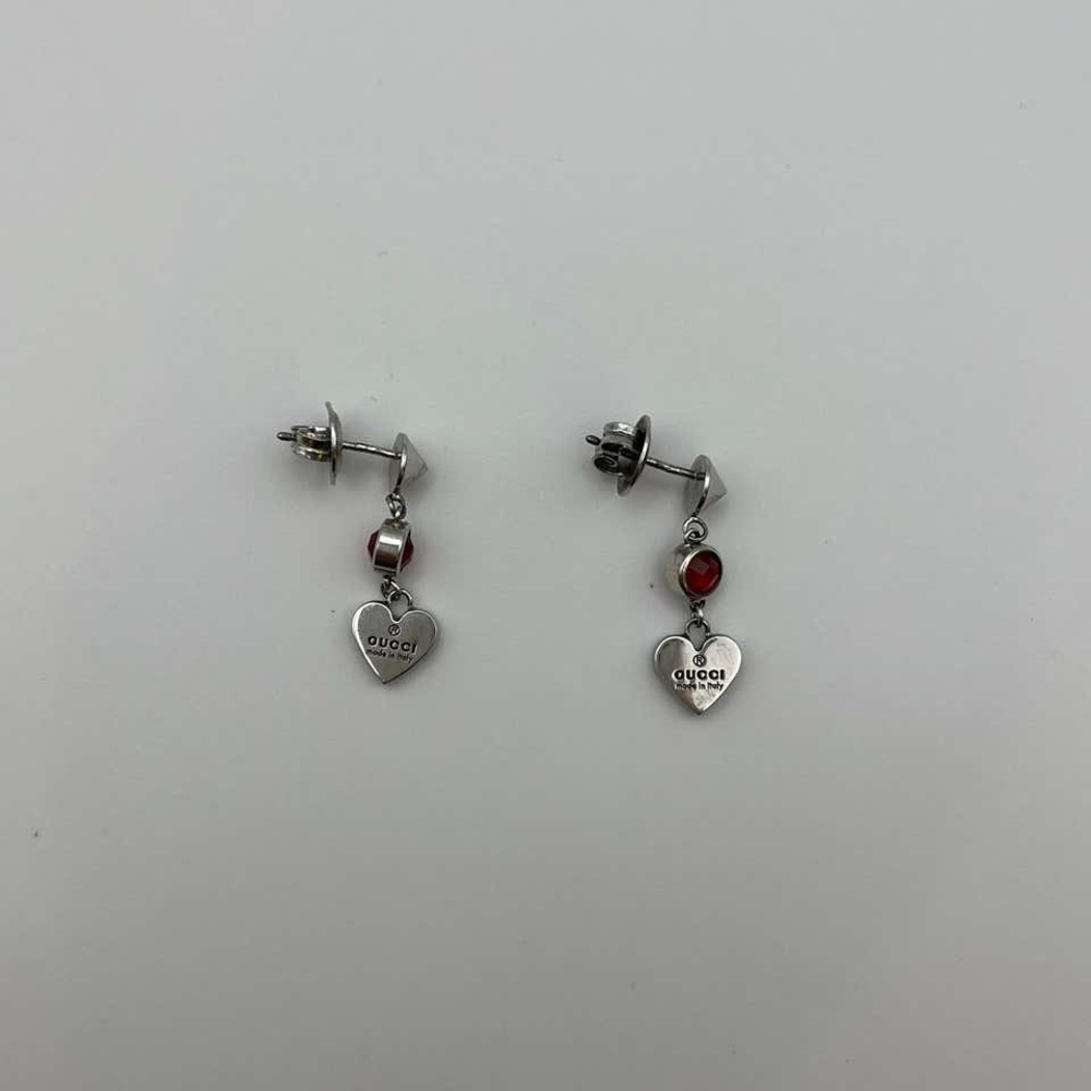 Gucci Silver and Red Heart Drop Earrings - Picture 2 of 4